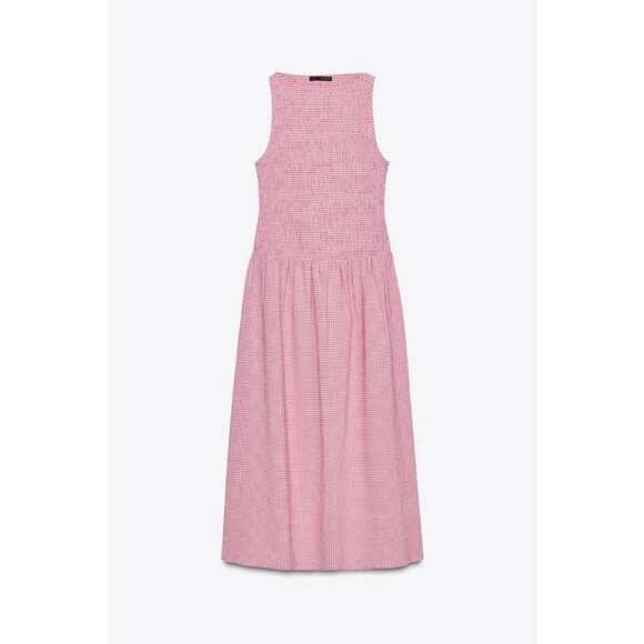ZARA GINGHAM CHECK MIDI DRESS - Picture 1 of 9